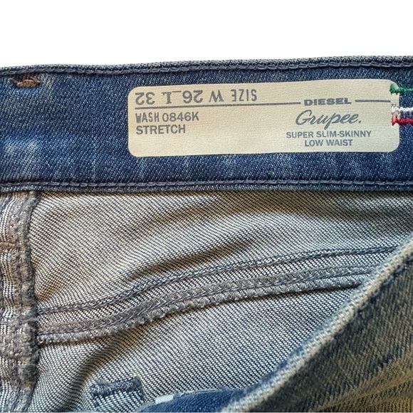 Diesel Grupee Super Slim Skinny Lo-Rise Jean Distressed Made Italy, Sz 26 - Picture 15 of 16